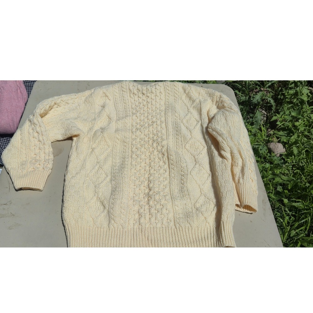 Aran Crafts Ireland Wool Cable Knit Sweater‎ Cream Off White Fisherman Mens XL - Picture 3 of 5